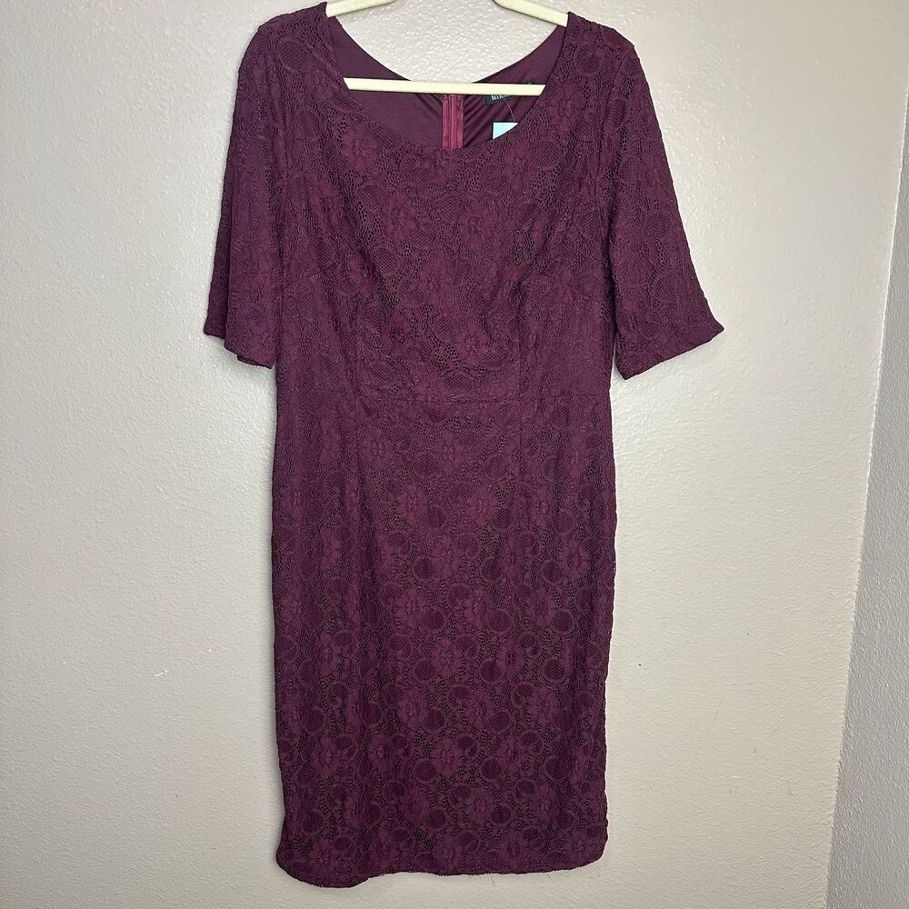 Mikarose Semi Formal Dress Womans Size XL Maroon Red Lace Overlay Aline Bridal